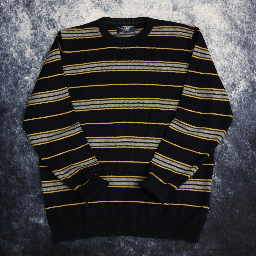 Vintage Navy, Yellow & Grey Striped Jumper