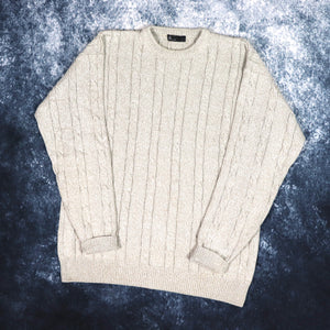 Vintage Oatmeal Cable Knit Style Grandad Jumper | Medium