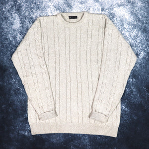 Vintage Oatmeal Cable Knit Style Grandad Jumper | Medium