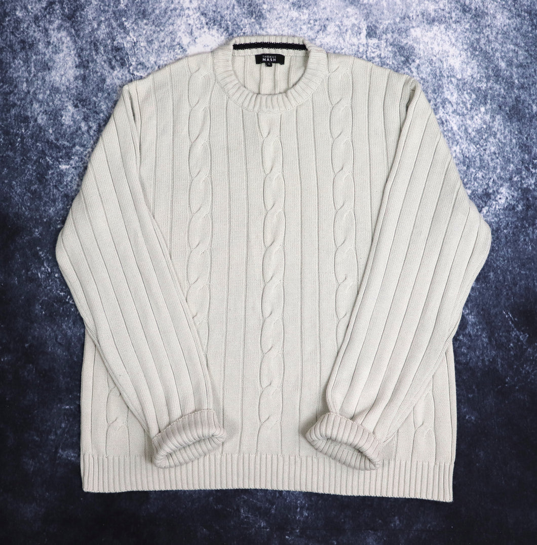 Vintage Oatmeal Cable Knit Style Jumper | Large