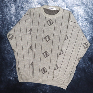 Vintage Oatmeal Diamond Grandad Jumper | Large