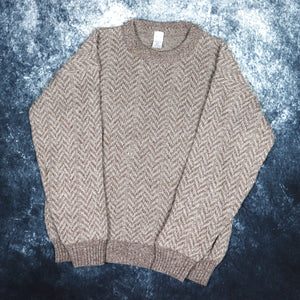 Vintage 90s Oatmeal Grandad Jumper | Small