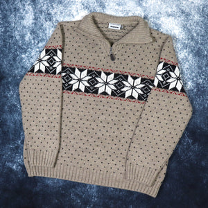 Vintage Oatmeal Snowflake 1/4 Zip Jumper | Medium