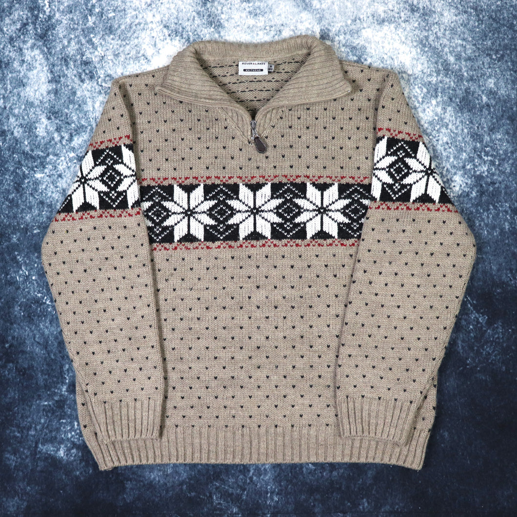 Vintage Oatmeal Snowflake 1/4 Zip Jumper | Medium