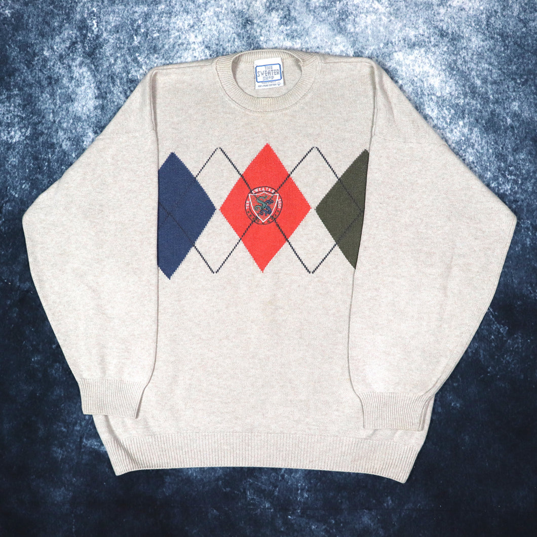 Vintage Oatmeal The Sweater Shop Argyle Jumper | XL