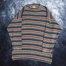 Load image into Gallery viewer, Vintage Oatmeal, Blue, Green &amp; Red Striped High Neck Jumper | Large

