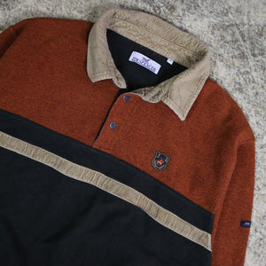 Vintage Orange & Brown Colour Block Rugby Sweatshirt