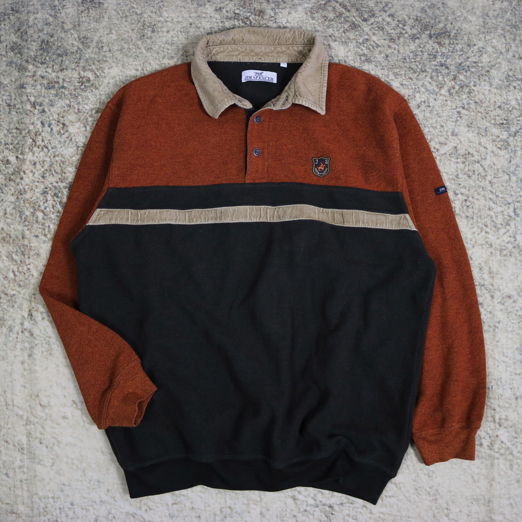 Vintage Orange & Brown Colour Block Rugby Sweatshirt