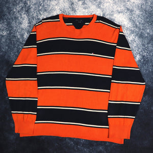Vintage Orange, Navy & Beige Striped Tommy Hilfiger Jumper | XXL