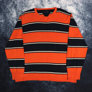 Vintage Orange, Navy & Beige Striped Tommy Hilfiger Jumper | XXL