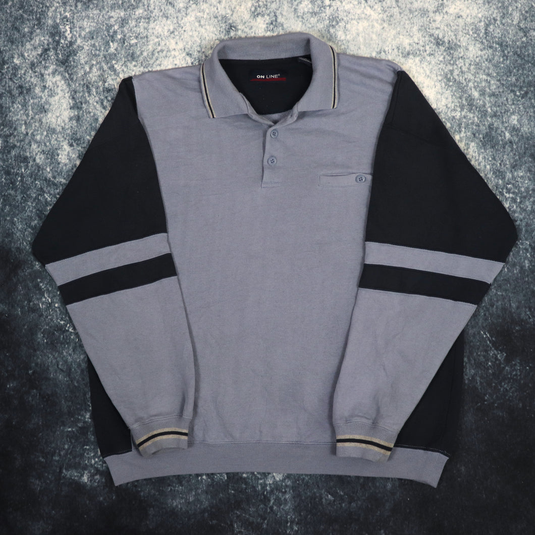 Vintage 90's Pale Blue & Navy Collared Sweatshirt | Large