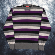 Load image into Gallery viewer, Vintage Purple, Black &amp; Grey Striped Kickers Jumper | XL
