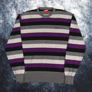 Vintage Purple, Black & Grey Striped Kickers Jumper | XL