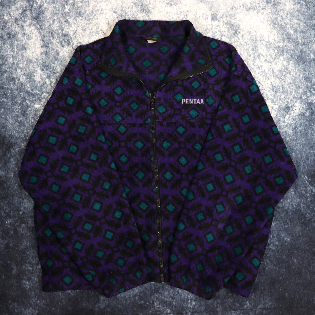 Vintage Purple, Black & Teal Pentax Fleece Jacket | Medium