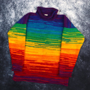 Vintage Rainbow High Neck Knit Jumper | Medium