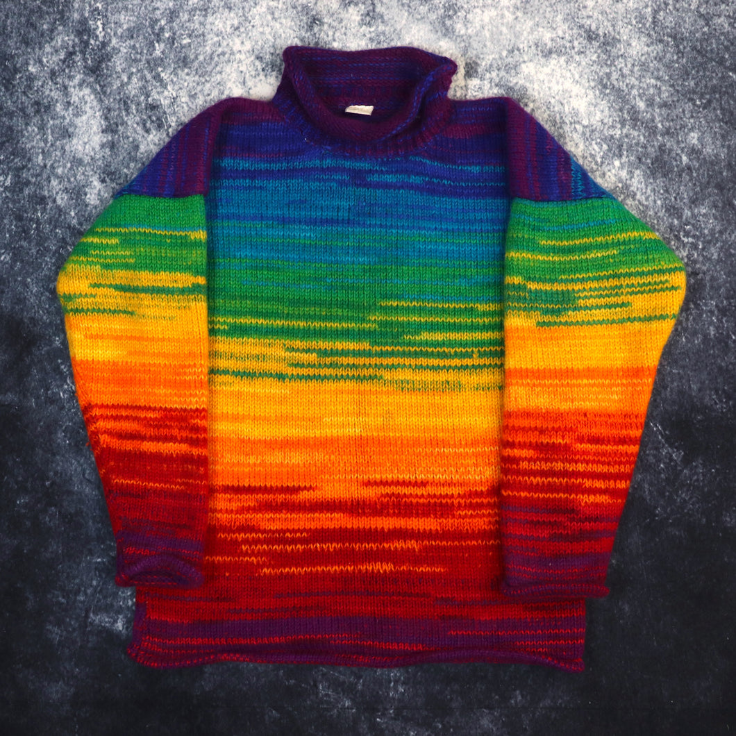 Vintage Rainbow High Neck Knit Jumper | Medium
