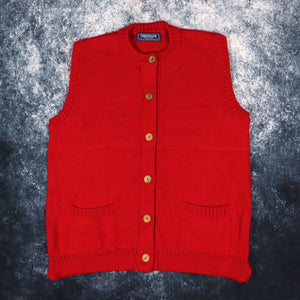 Vintage Red Guernsey Woolens Button Up Vest Jumper | Large