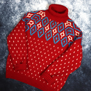 Vintage Red Nordic Roll Neck Jumper | Small