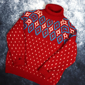 Vintage Red Nordic Roll Neck Jumper | Small