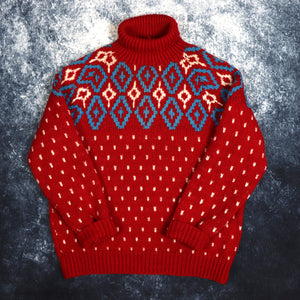 Vintage Red Nordic Roll Neck Jumper | Small