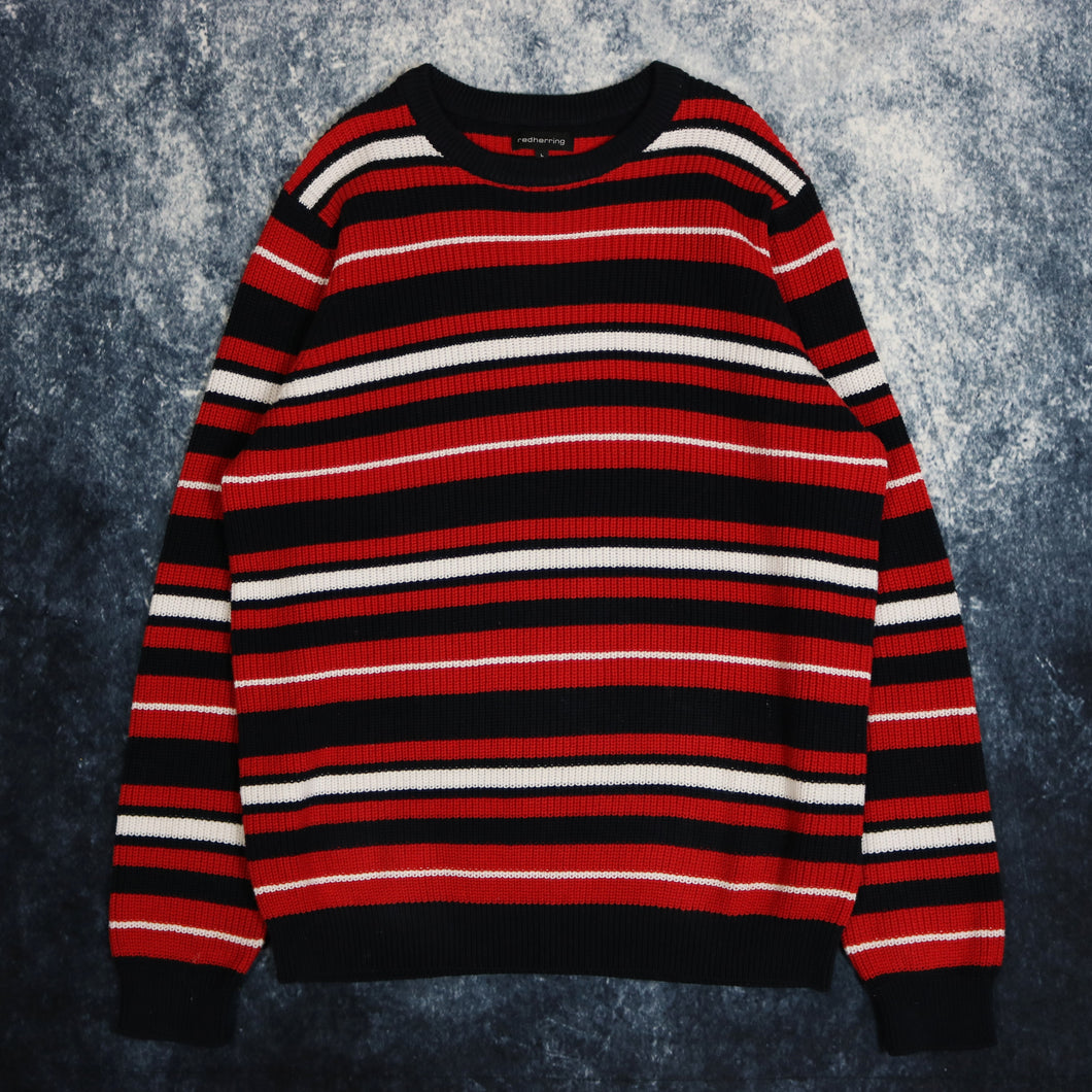 Vintage Red, Black & White Striped Jumper