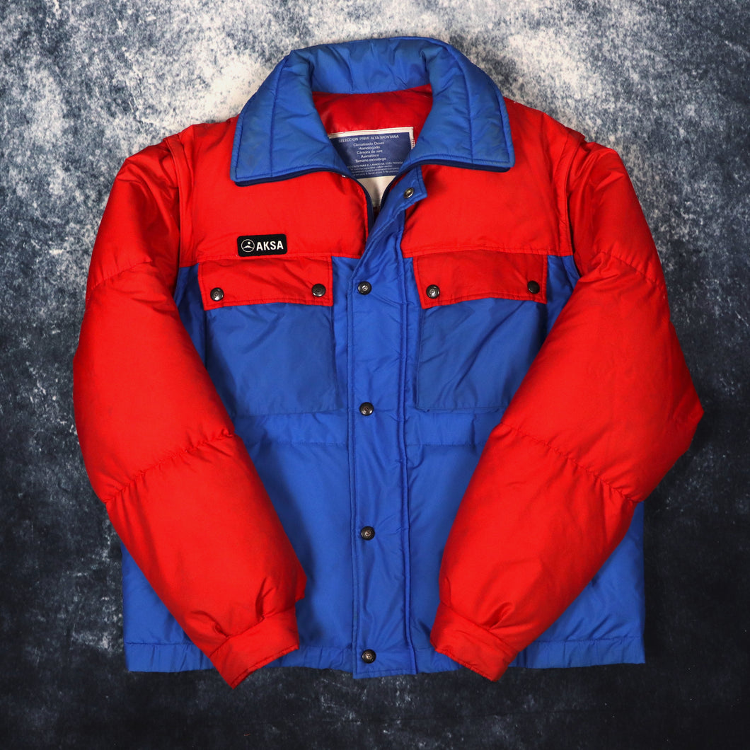 Vintage Red & Blue Aksa Down Puffer Jacket | Small