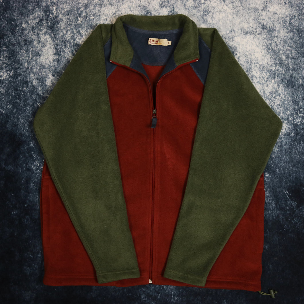 Vintage Red, Blue & Green Colour Block Fleece Jacket