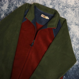Vintage Red, Blue & Green Colour Block Fleece Jacket