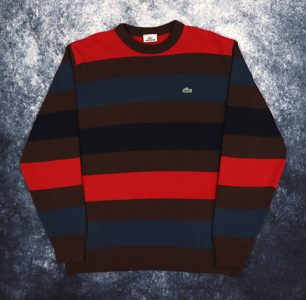 Vintage Red, Brown & Blue Stripy Lacoste Jumper | Medium