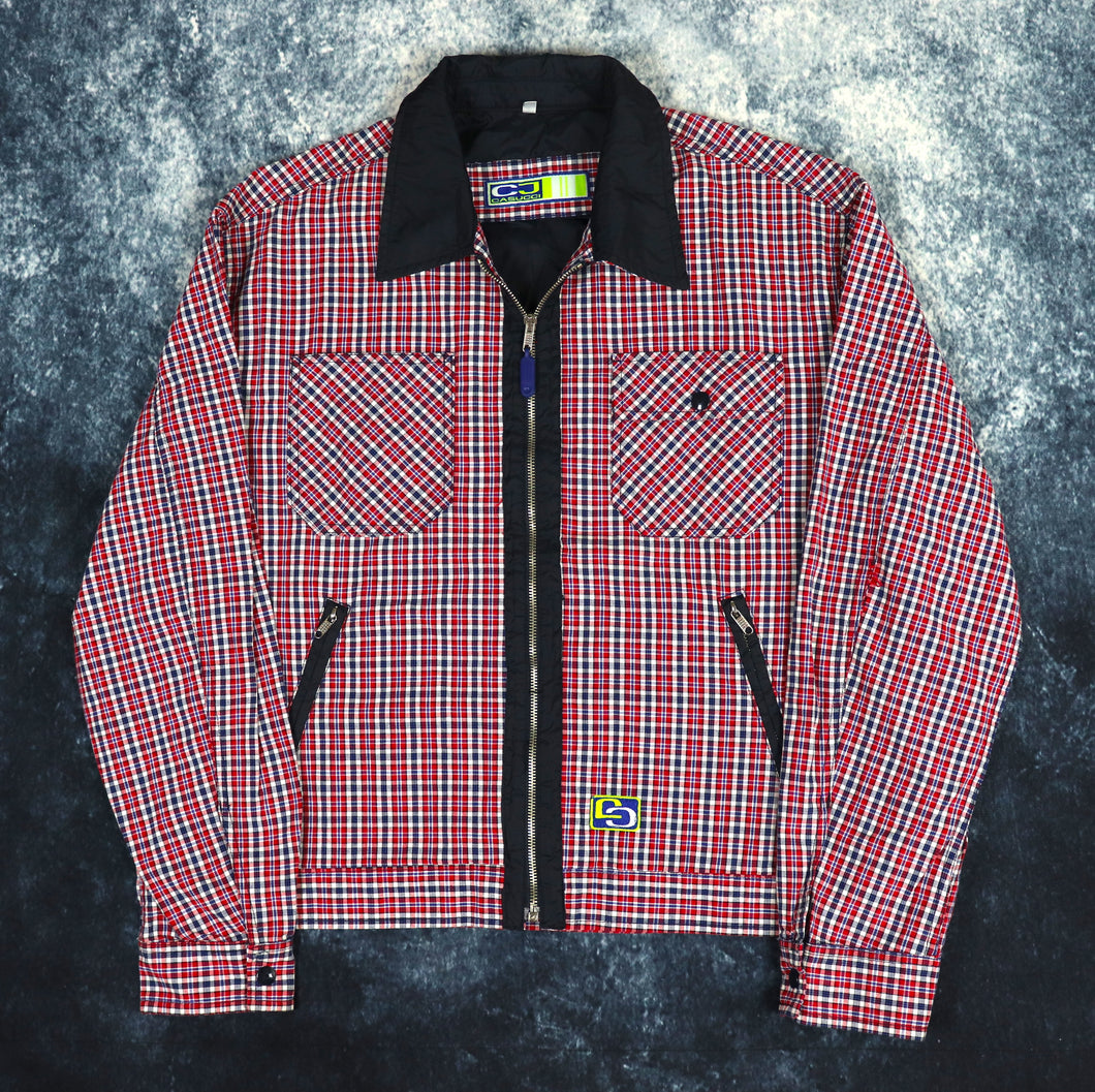Vintage 90s Red, Navy & White Checkered Work Jacket | Large