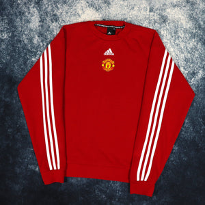 Vintage Red & White Manchester United Adidas Sweatshirt | Small