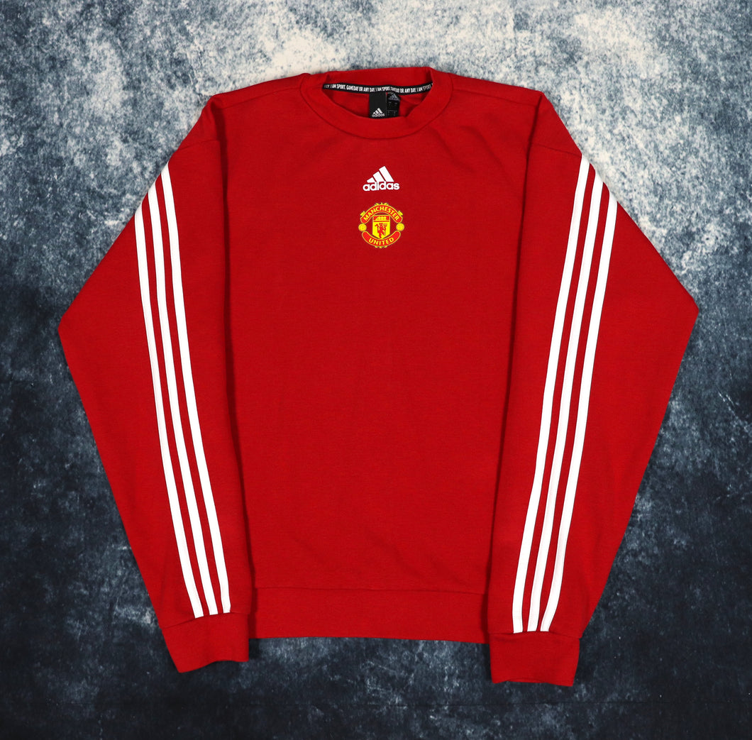 Vintage Red & White Manchester United Adidas Sweatshirt | Small