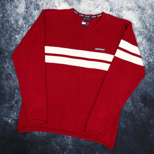 Vintage Red & White Tommy Hilfiger Jumper | Medium