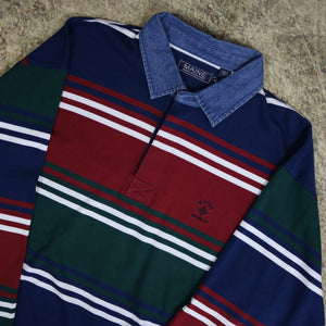 Vintage Red, White, Navy & Green Colour Block Rugby Sweatshirt