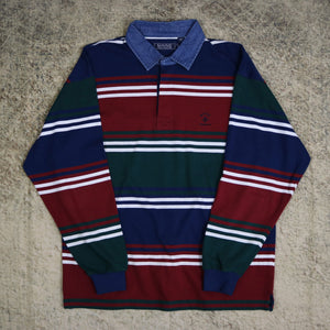 Vintage Red, White, Navy & Green Colour Block Rugby Sweatshirt