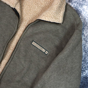 Vintage 90s Sage Green & Beige Sherpa Lined Fleece Jacket | Medium