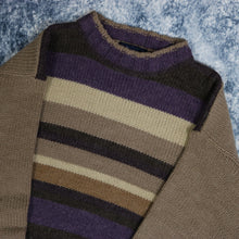 Load image into Gallery viewer, Vintage Brown, Beige &amp; Purple Striped High Neck Jumper
