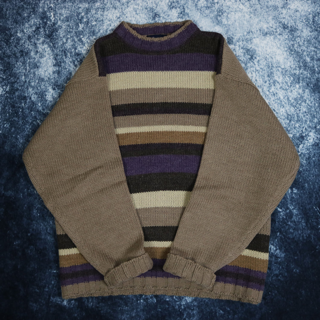 Vintage Brown, Beige & Purple Striped High Neck Jumper