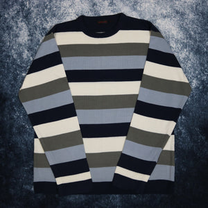 Vintage Navy, Baby Blue, Grey & Beige Striped Jumper