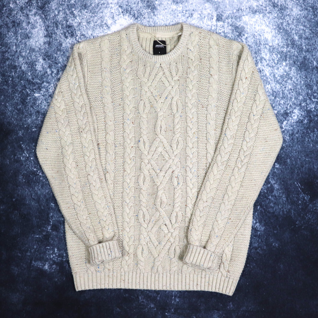 Vintage Style Beige Cable Knit Jumper | Small