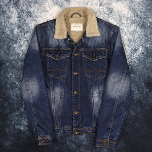 Vintage Style Blue Sherpa Lined Distressed Denim Jacket | XS