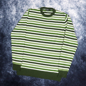 Vintage Style Green & White Striped Jumper | Small