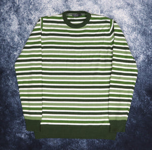Vintage Style Green & White Striped Jumper | Small