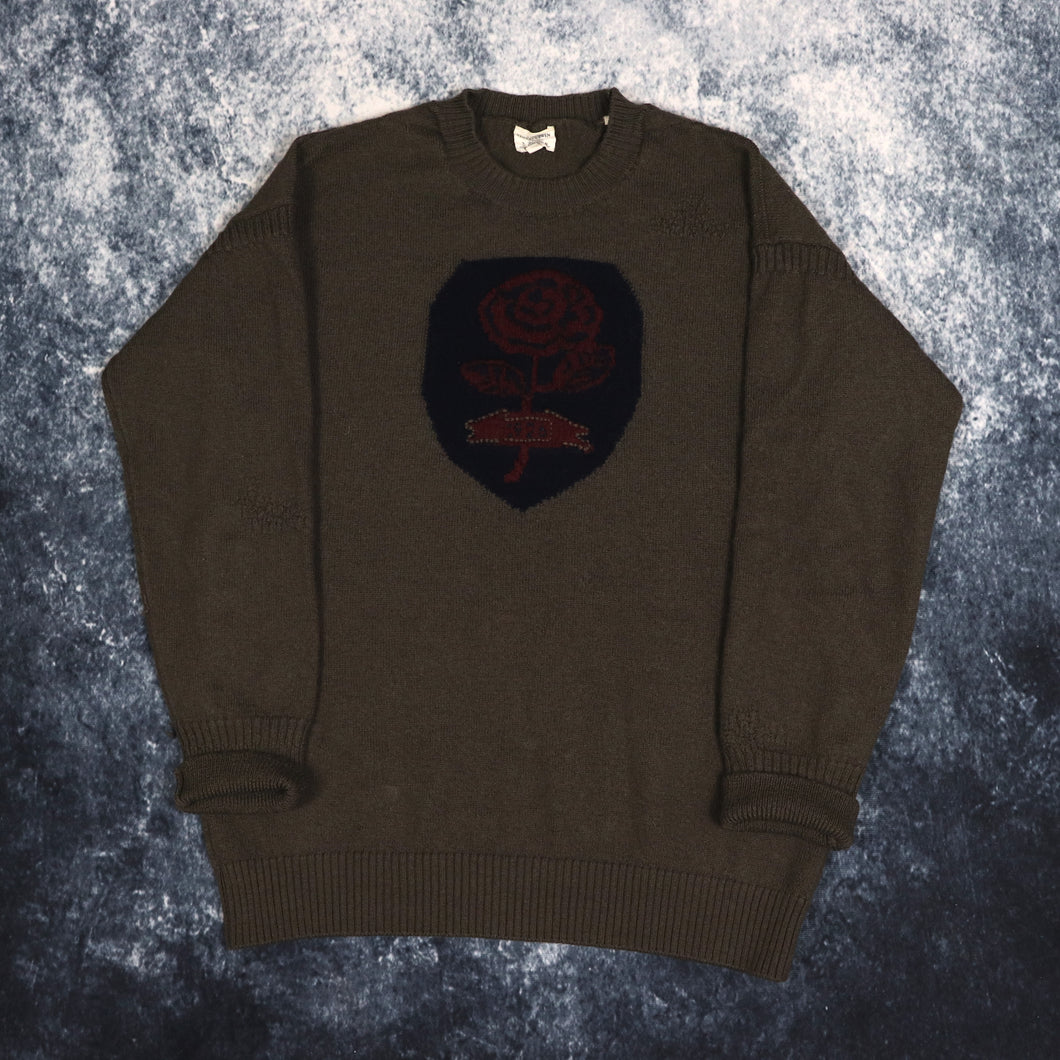 Vintage Style Khaki Rose Jumper | Small