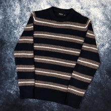 Load image into Gallery viewer, Vintage Style Navy, Brown &amp; Grey Stripy Jumper | Small
