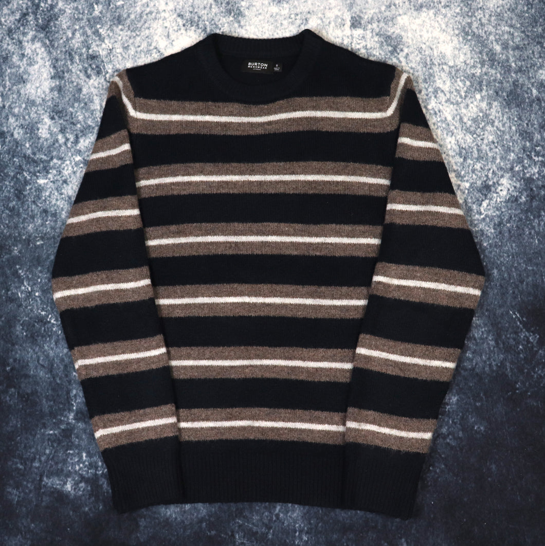 Vintage Style Navy, Brown & Grey Stripy Jumper | Small