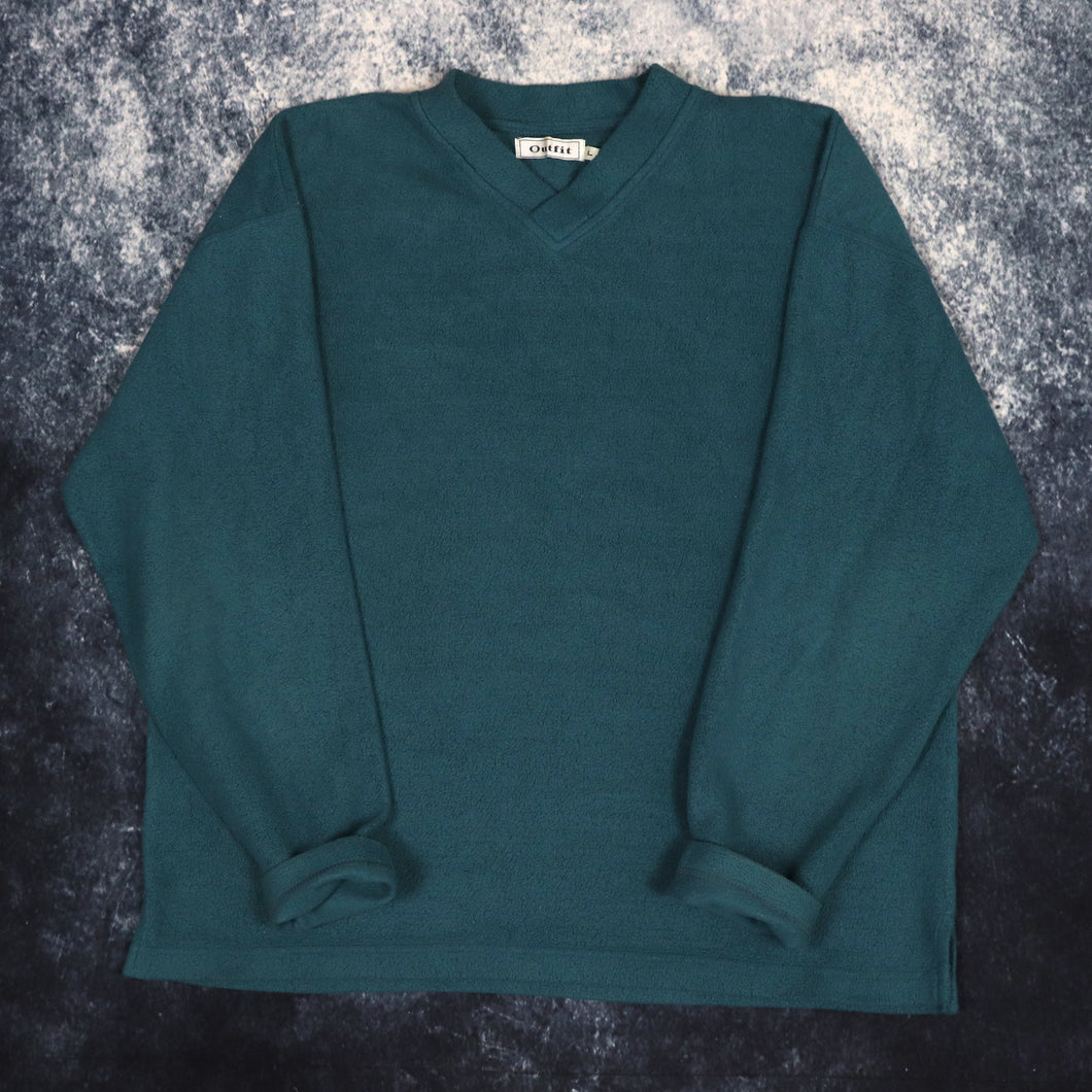 Vintage 90s Teal Fleece Sweatshirt | Large