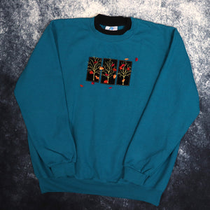 Vintage 90's Teal Tree Embroidered Sweatshirt | Large