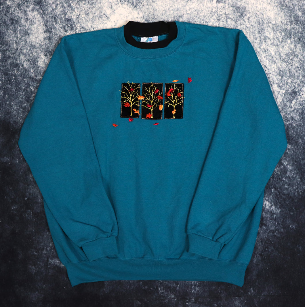 Vintage 90's Teal Tree Embroidered Sweatshirt | Large