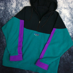 Vintage Teal, Navy & Purple Colour Block 1/4 Zip Fleece Hoodie